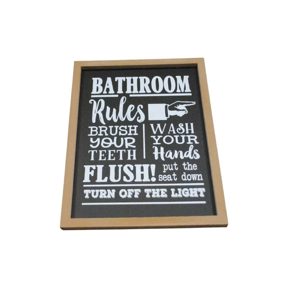 Bathroom Rules Framed Wooden Plaque Bathroom Wall Decor Sign